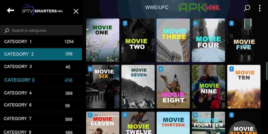 IPTV Smarters app interface showing category layout for live TV and VOD in South Africa