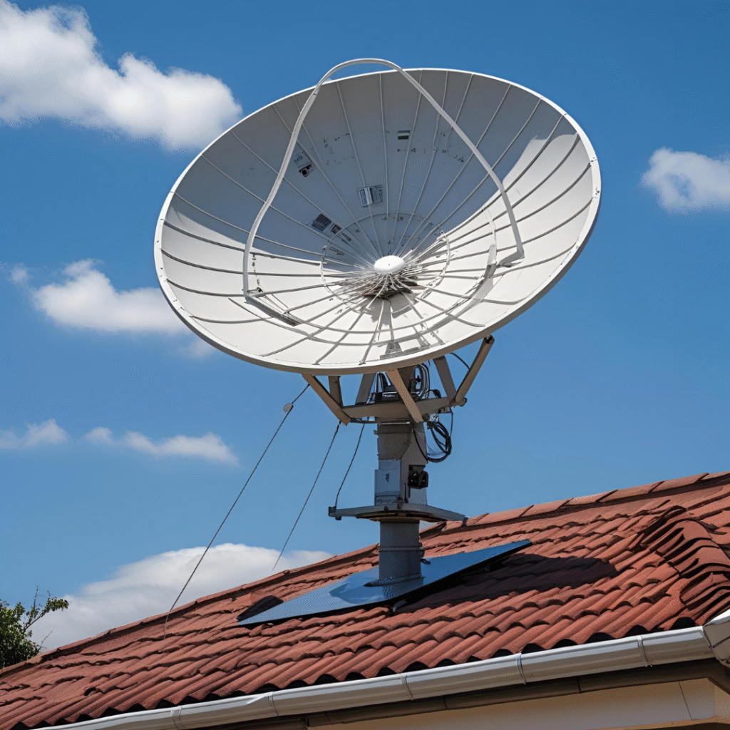A satellite dish on a residential roof in South Africa, a common source of signal issues that an IPTV ZA service eliminates.